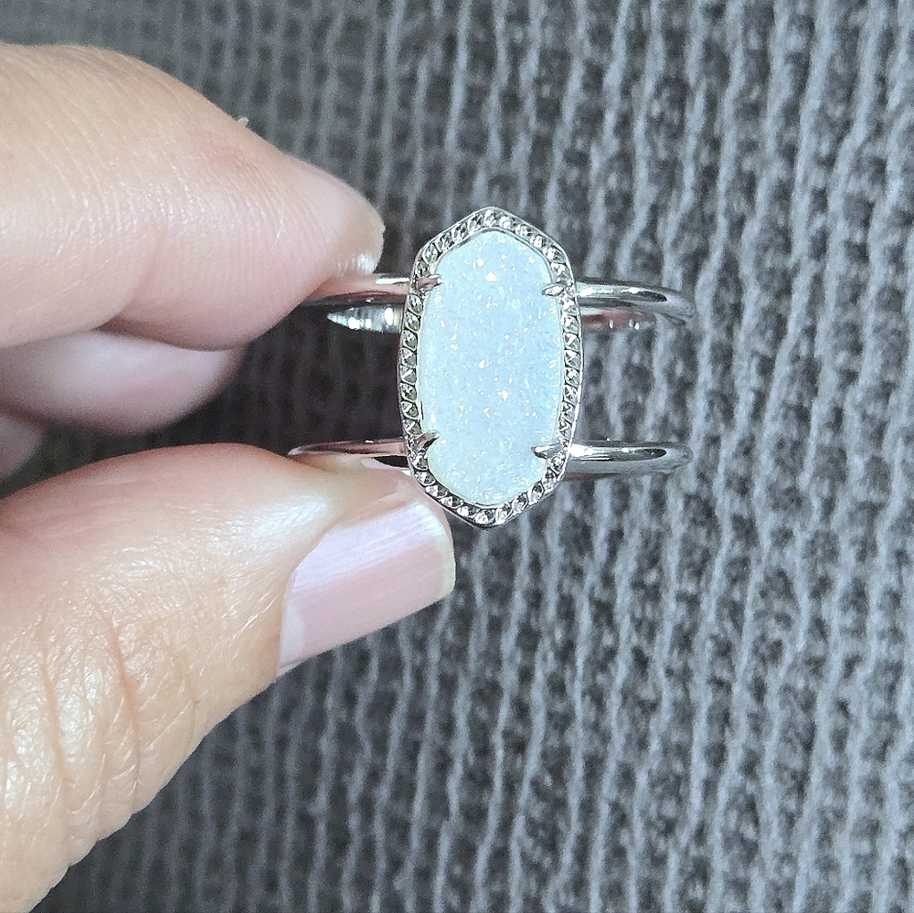 Kendra Scott "Elyse" Double✌️ Band White Iridescent Drusy Ring💍 - Picture 13 of 16
